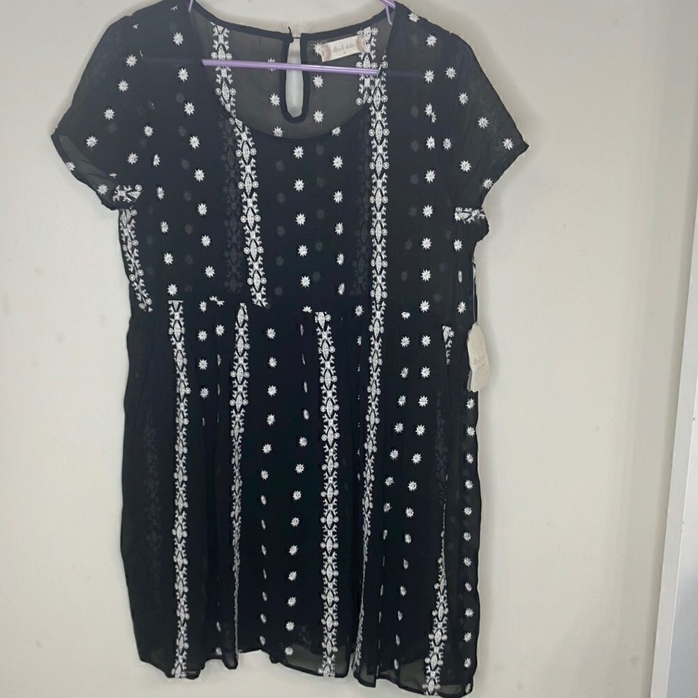 NWT ALTAR’D STATE S Preppy Embroidered Black Sheer Babydoll Dress